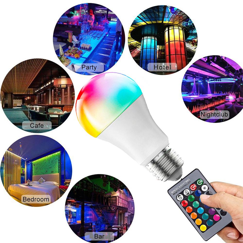 220V E27 LED Bulb Lights 5W 10W 15W Spotlight Bulb Changeable Colorful LED Smart Lamp With IR Remote Control Home Bar Decor