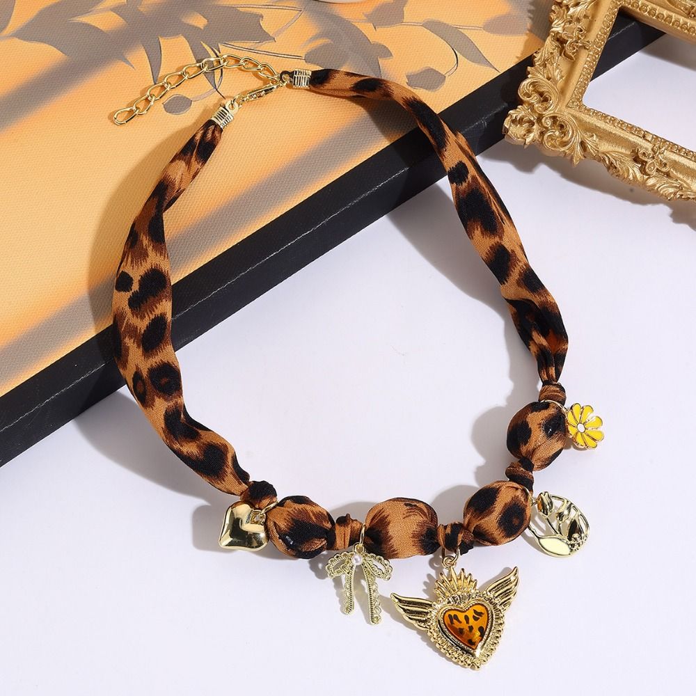 Bohemian Scarf Necklace Heart Charm Scarf Chocker Stackable Jewelry Charm Necklace  Daily