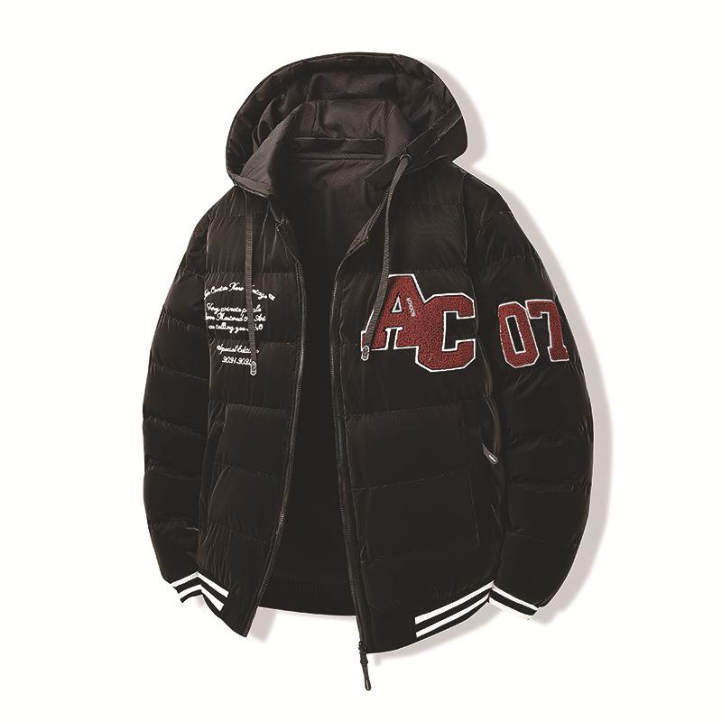 Cotton Coat Men's Embroidered Contrasting Color Trendy Loose Removable Hat Double-sided Wear Student Cotton Jacket Hooded Jacket