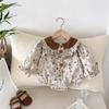 Baby Clothes Bodysuit Long Sleeve Girls Coverall Lace Newborn Baby Preparing for Birth Gift Monthly Photo Collar Floral Pattern Brown 6M [Baby koi]