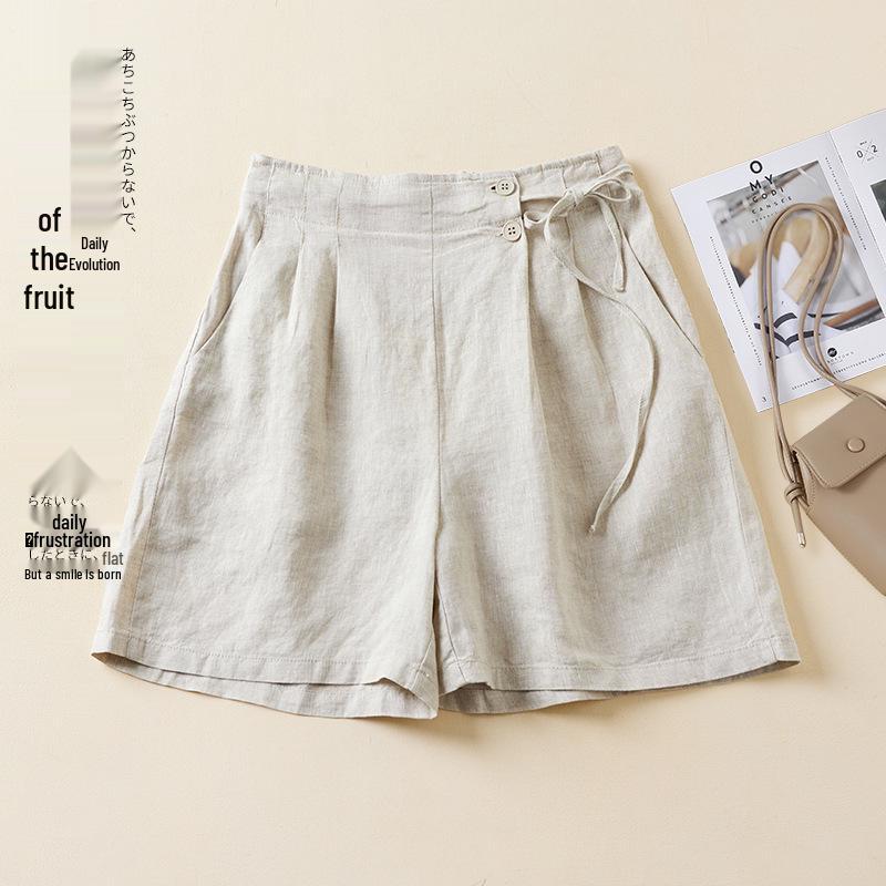 

Женские летние разноцветные шорты из хлопка и льна с эластичной спинкой, широкими штанинами, свободного кроя, повседневные, больших размеров Large