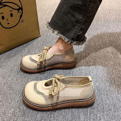 Sommer hohle Netzschuhe Japanische niedliche Schuhe mit großem Kopf 2024 neue Leinen-Sandalen Damen College-Wind Lochschuhe für draußen