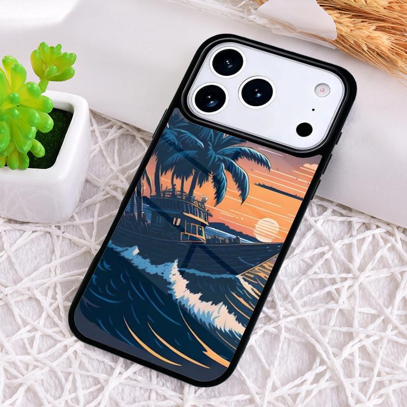 Palm Tree Boat Sunset Shockproof Phone Case for iPhone 17 Air 16e 15 11 12 14 13 Pro Max Cover Coque