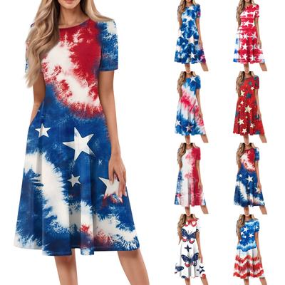 Women's Loose Casual And Fashionable Round Neck Short Sleeved Printed Mid Length Dress