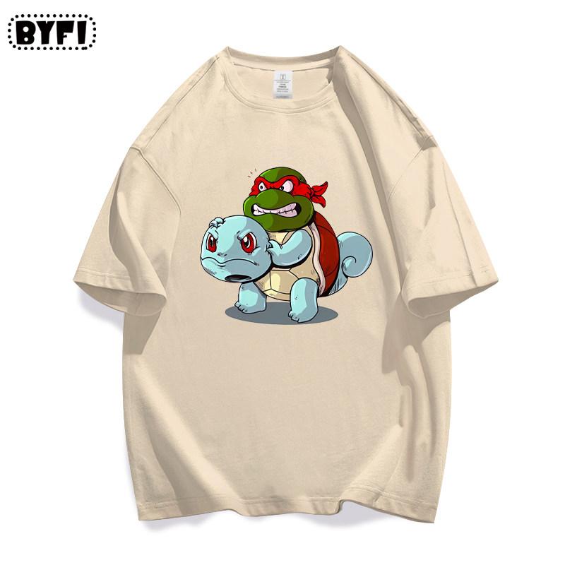 

Johnny Turtle Ninja Turtles Pok É Mon Co Branded Short Sleeved Tshirt for Men and Women Cosplay Cotton Loose 4XL