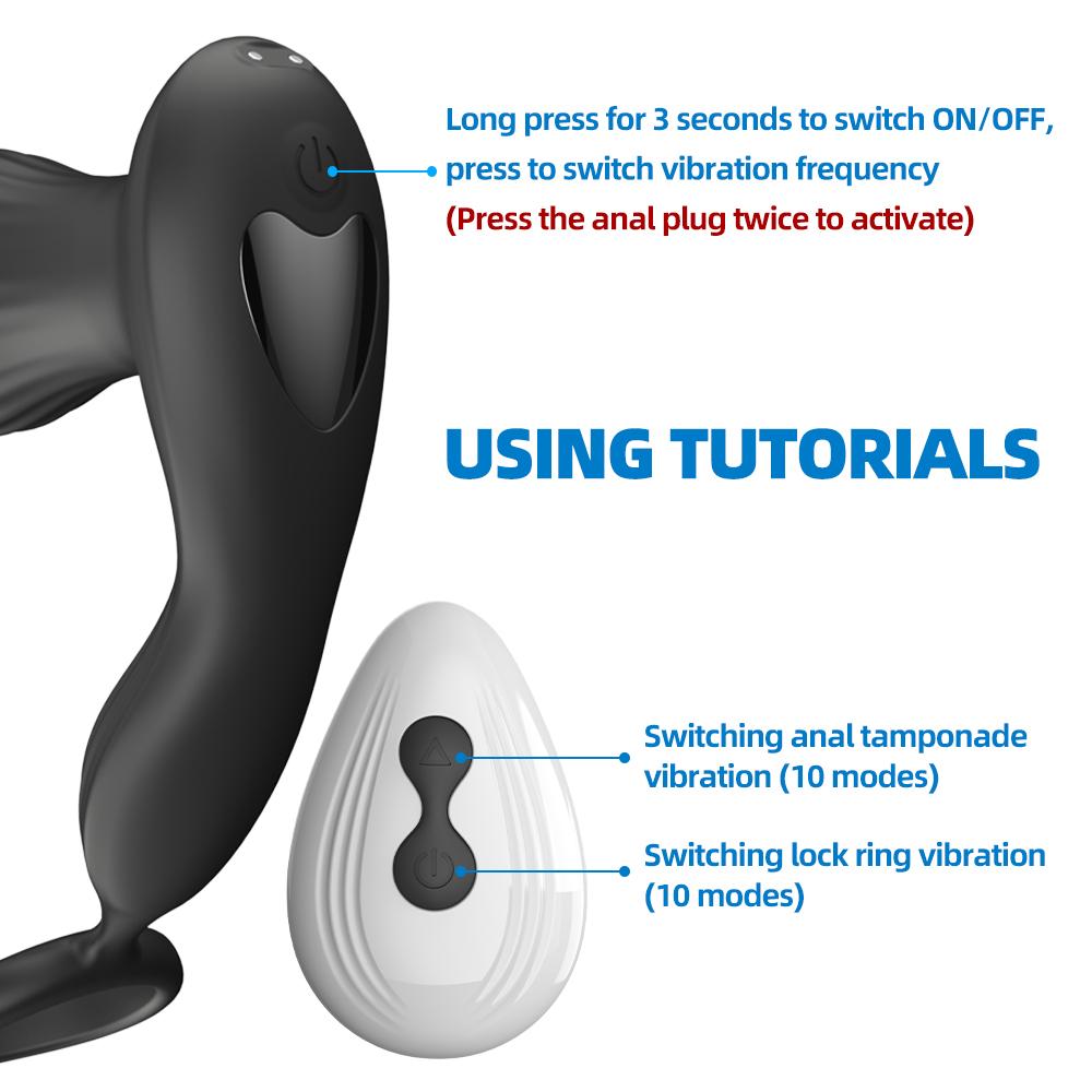 Anal Plug Vibrator Male Prostate Massager Double Cock Testicular Ring Ass Dilator Silicone Delay Ejaculation Male Adult Sex Toys