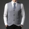 Men's Business Casual Wool Knit Vest - Solid Color Sleeveless Cardigan with Pockets for Autumn/Winter.