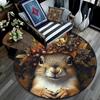 Herbst-Eichhörnchen Runder Teppich, Teppich für Wohnzimmer Schlafzimmer Sofa Spielzimmer Dekor, Rutschfeste Fußmatte