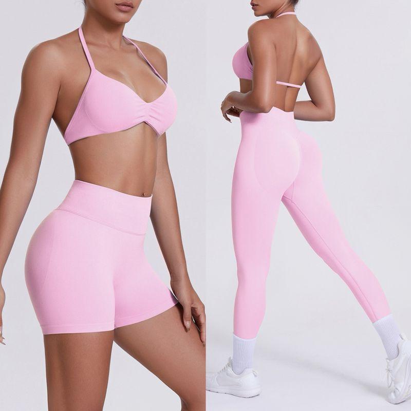 European and American Style Thin Strap Beauty Back Halter Sports Bra for Women, Pilates Yoga Tank Top, Seamless Fitness Underwear Camisole