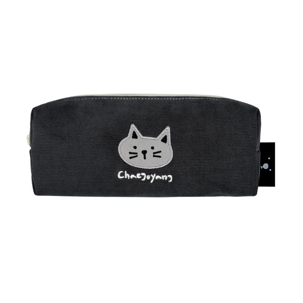 Kim Ha Chan Corduroy Face Pencil Pouch Korean Style Pencil Case Pen Holder Writing Instrument Storage (Charcoal)