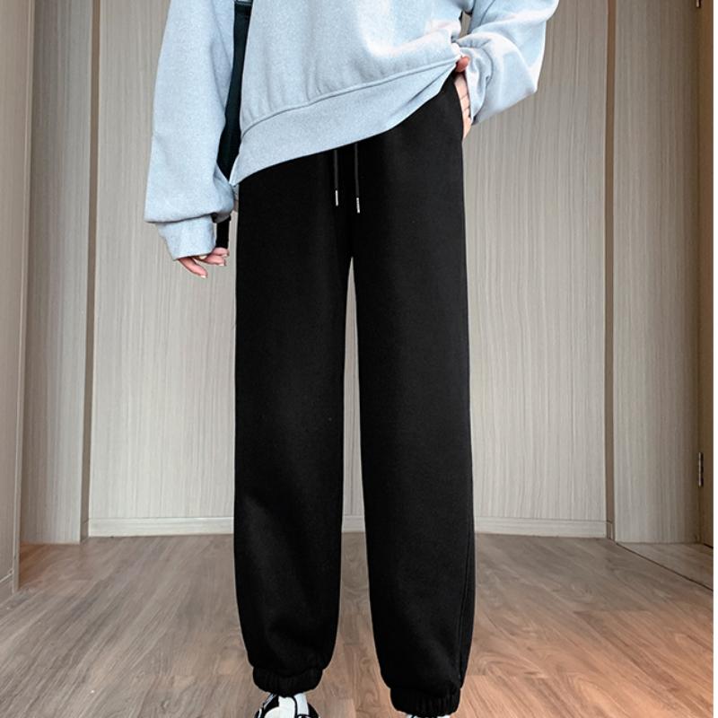 Herbst und Winter Warme Fleece Weitbeinige Hosen Damenmode Einfarbig Slim Hohe Taille Lässige Hosen Damen Einfarbig Elegant Plüsch Locker Damen Hosen 25698