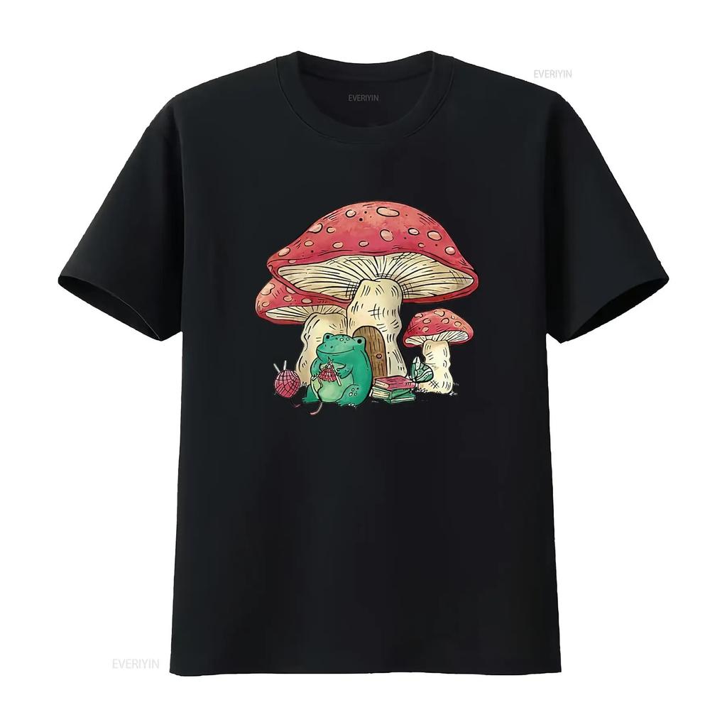 Frog And Mushroom House Toad Knitting Cute Raglan Baseball T Shirt Black 3X Large Vintage Washed Homme Slightly Soft Versatile