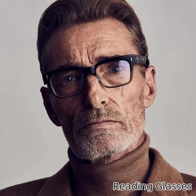 Fashion Retro Square Male Eyeglass Frame Photochromic Anti Blue Light Reading Glasses 0 To +6 Stylish Brand Design