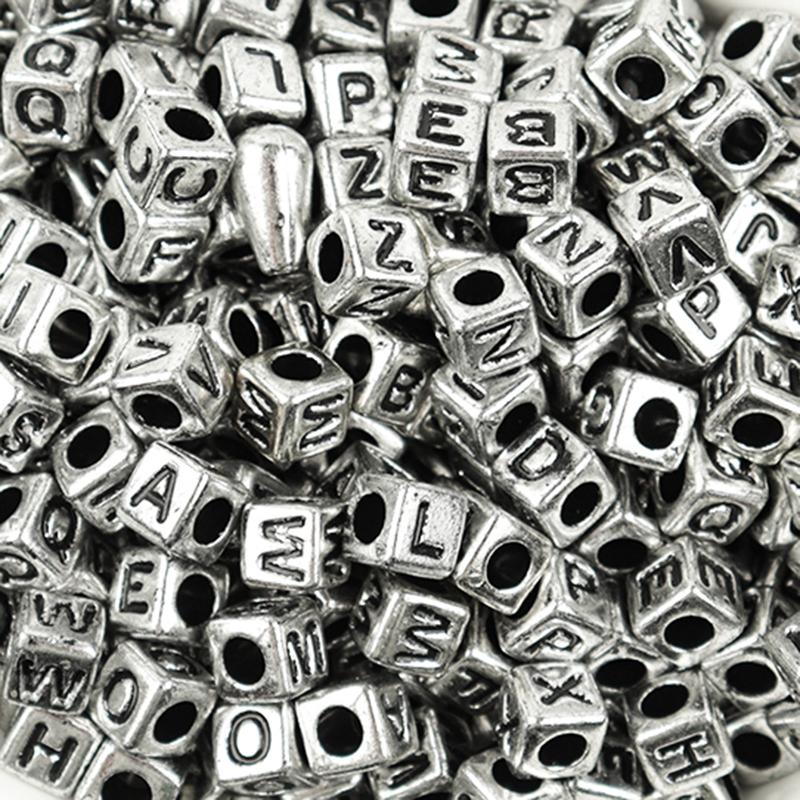 100Pcs/Lot Trendy Acrylic Square Alphabet Beads Large Hole Letter Loose Spacer Bead Jewelry Handmade Bracelet Making Supplies
