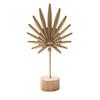 jijijing Metal Leaf Ornaments, Gold Palm Leaf, Ginkgo Feather Statue with Wood Base, Modern Desktop Sculpture for Living Room, Bookshelf, Office Desk