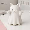 Niedliche Geisterkatzen-Statuen 3D-gedruckte Figur, Zwinkerndes Lächeln Überraschung Gruselige Halloween-Dekoration, Leere DIY-Ornamente Weiß bemalbare Statue, Stabile Basis