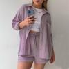 2024 Autumn Women's Two-Piece Set: Wrinkled Long Sleeve Shirt & High Waist Drawstring Shorts