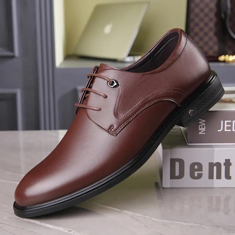 

Мужские туфли класса люкс, деловые кожаные туфли для мужчин, удобные остроносые социальные туфли, мужская натуральная кожа 39 коричневый