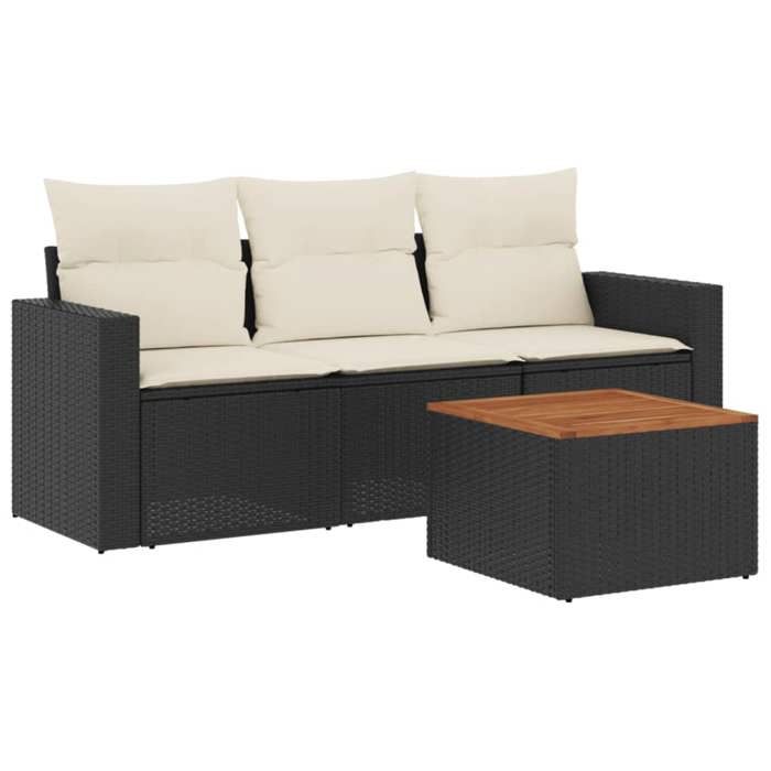 VidaXL Salon de jardin 4 pcs avec coussins noir résine tressée 3223991