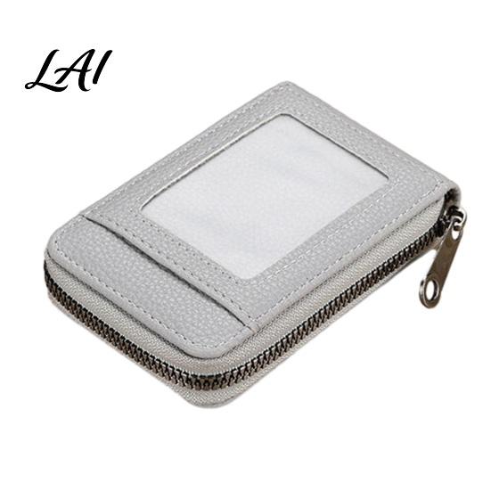 Solid Color Slim Wallet Card Wallet Thin Credit Holder with ID Window Portable Business Case Zip Closure Faux Leather Pouch for Cash Cards