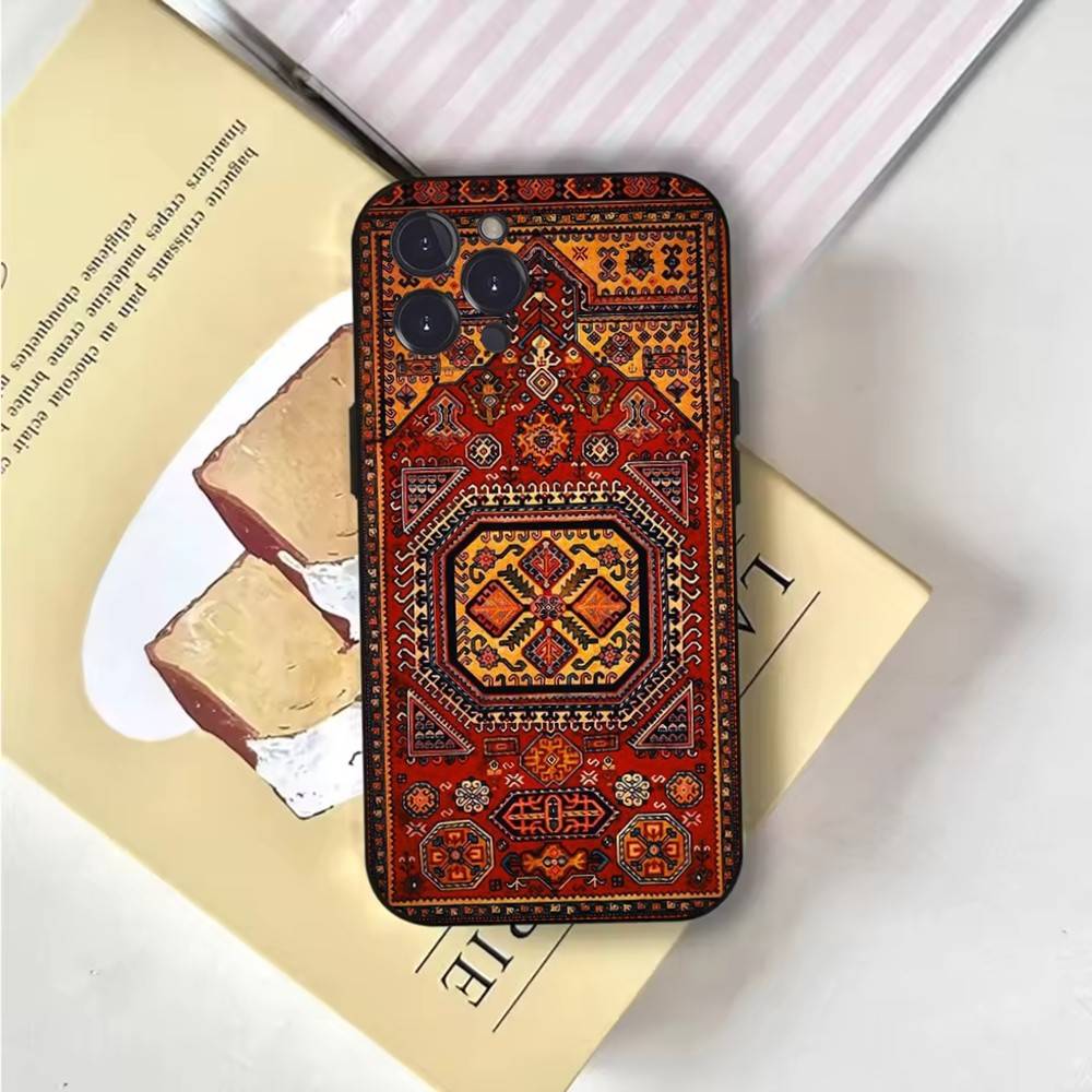 Persian Carpet Floral Pattern Phone Case Phone Case For iPhone 16,15,14,13,12,11,Pro,X,XS,Max,XR,Plus,Mini Soft Black Cover