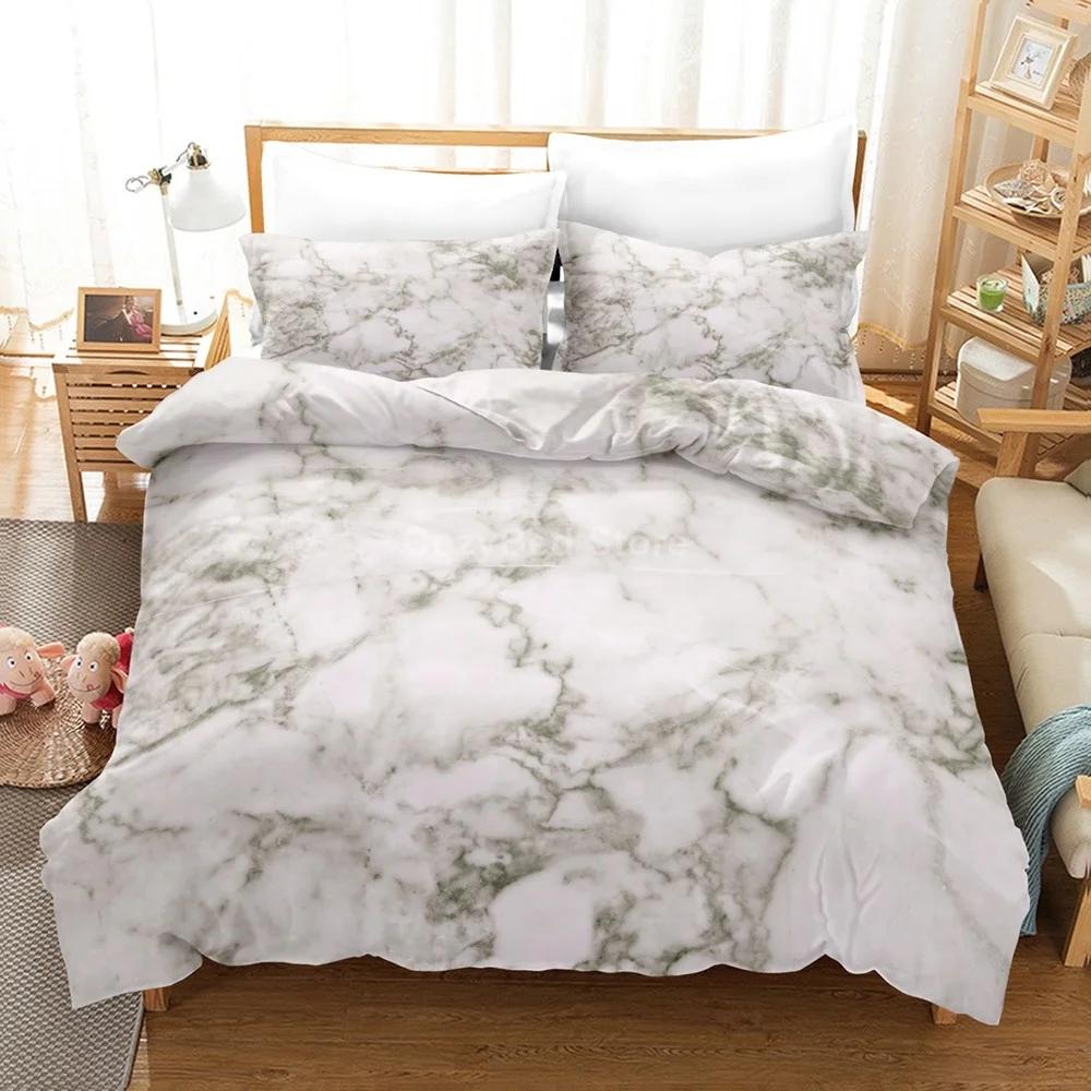 Conjunto de Cama de Luxo Mármore Branco e Dourado Tamanho Casal King Simples Marmorizado Conjunto de Capa de Edredom com Fronha Decoração Moderna para Quarto Conjunto de Cama