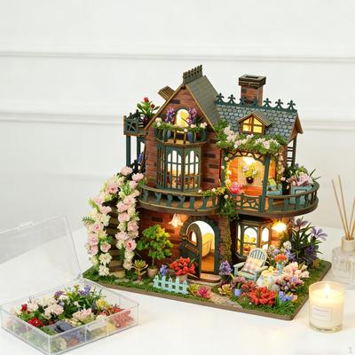 DIY Miniature House Kit Dollhouse for Women, Friends and Hobbyists Wood Crafts with LED Mini