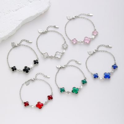 Double-Sided Four-Leaf Clover Bracelet Women Zirconia Flowers Light Luxury Design Fashion Hand Jewellery