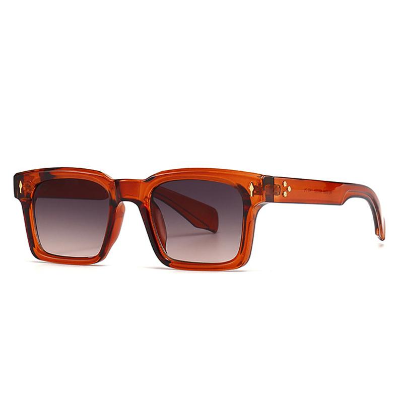 SO&EI Fashion Square Rivets Gradient Sunglasses Men Shades UV400 Vintage Dark Green Trending Women Sun Glasses