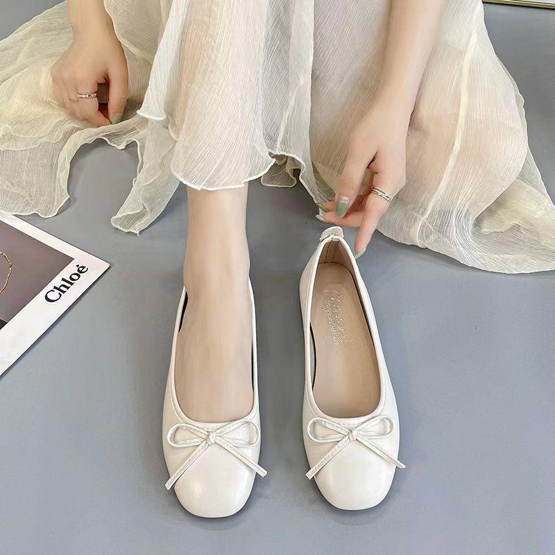 Spring 2023 Japanese-Style Women s Loafers: Evening Wind Flat Shoes with Gentle Bow 36 грязно-белый