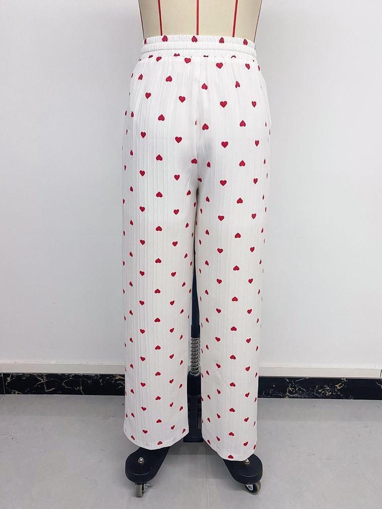 European & American Women's 2026 Heart Pattern Lace-up Wide-Leg Pants - Summer Casual Wear