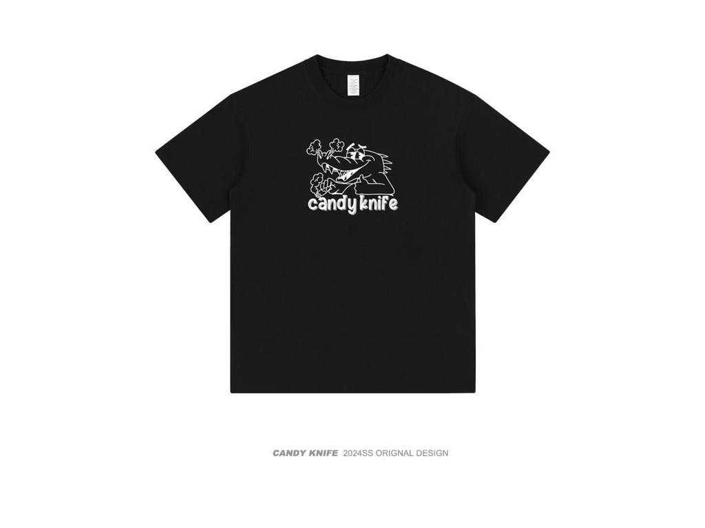 Trendy Korean Cartoon Crocodile Print Couple T-Shirt - Short Sleeve, Versatile Summer Style
