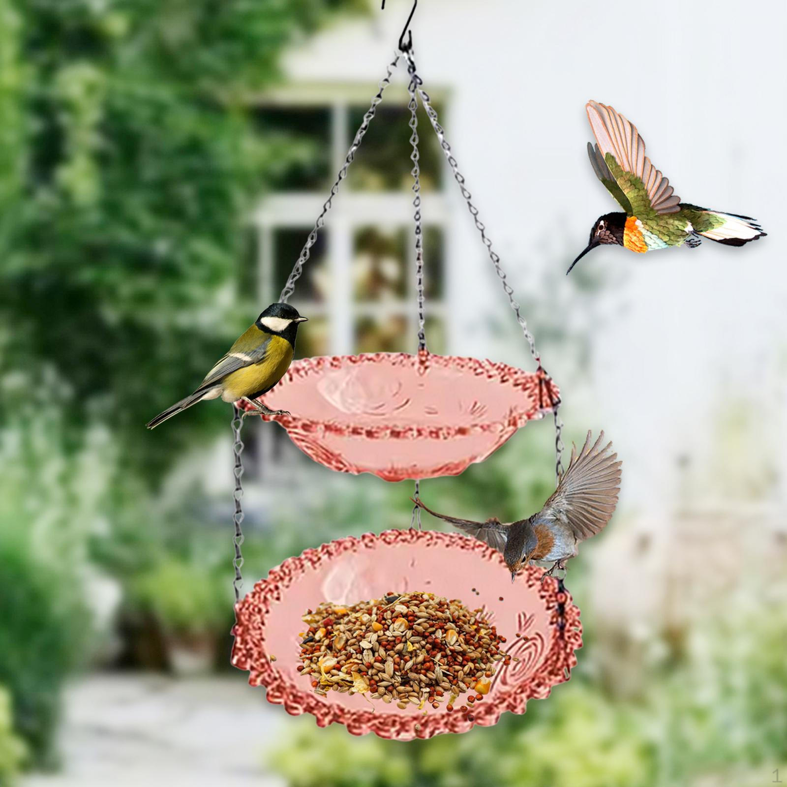 

Bird Feeder with Hanging Bath And Drinker Plate for Outdoor Use рожевий