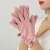Women Winter Keep Warm Touch Screen Thin Section Bow Elegant Gloves Plus Velvet Inside Windproof Outdoor Cycling Female Gloves