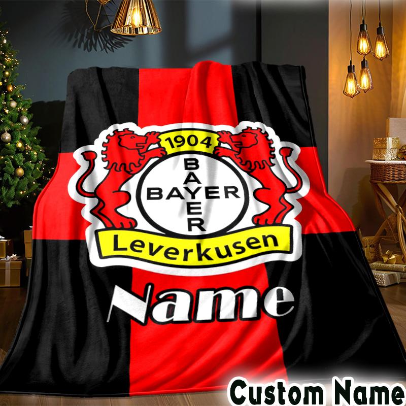 Custom Name Bayer FC Crest Throws Blanket Flannel Blankets for Couch Bed Gifts for Men Women Picnic blanket Christmas fan gifts