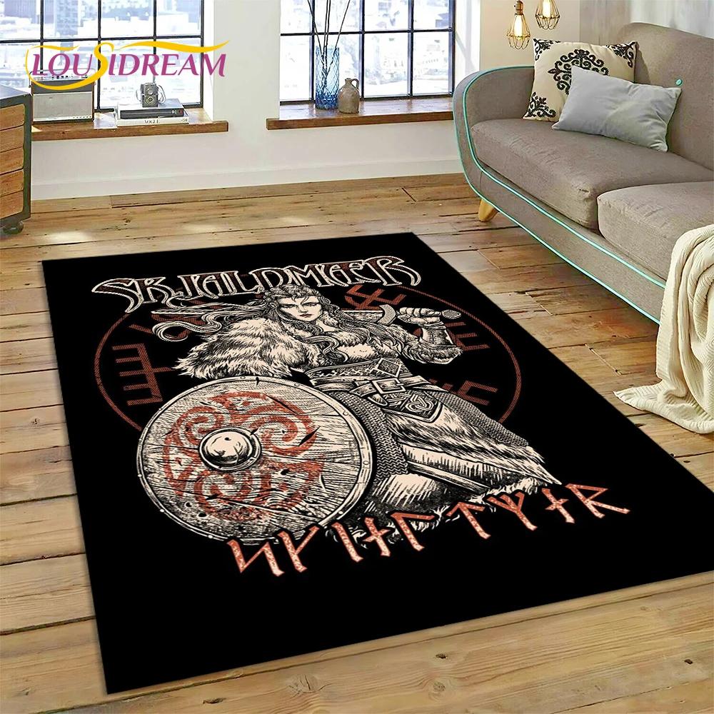 Viking Odin Valhalla Severská mytologie Symboly Koberec pro domácí obývací pokoj ložnici pohovku Rohožka Dekor, dětská protiskluzová podložka