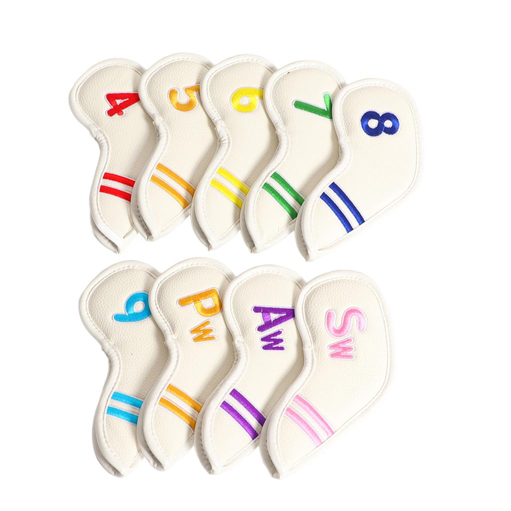 9pcs Set PU Waterproof Golf Club Iron Cover with Numbers Thickening Fleece Golf Head Covers SetWhite