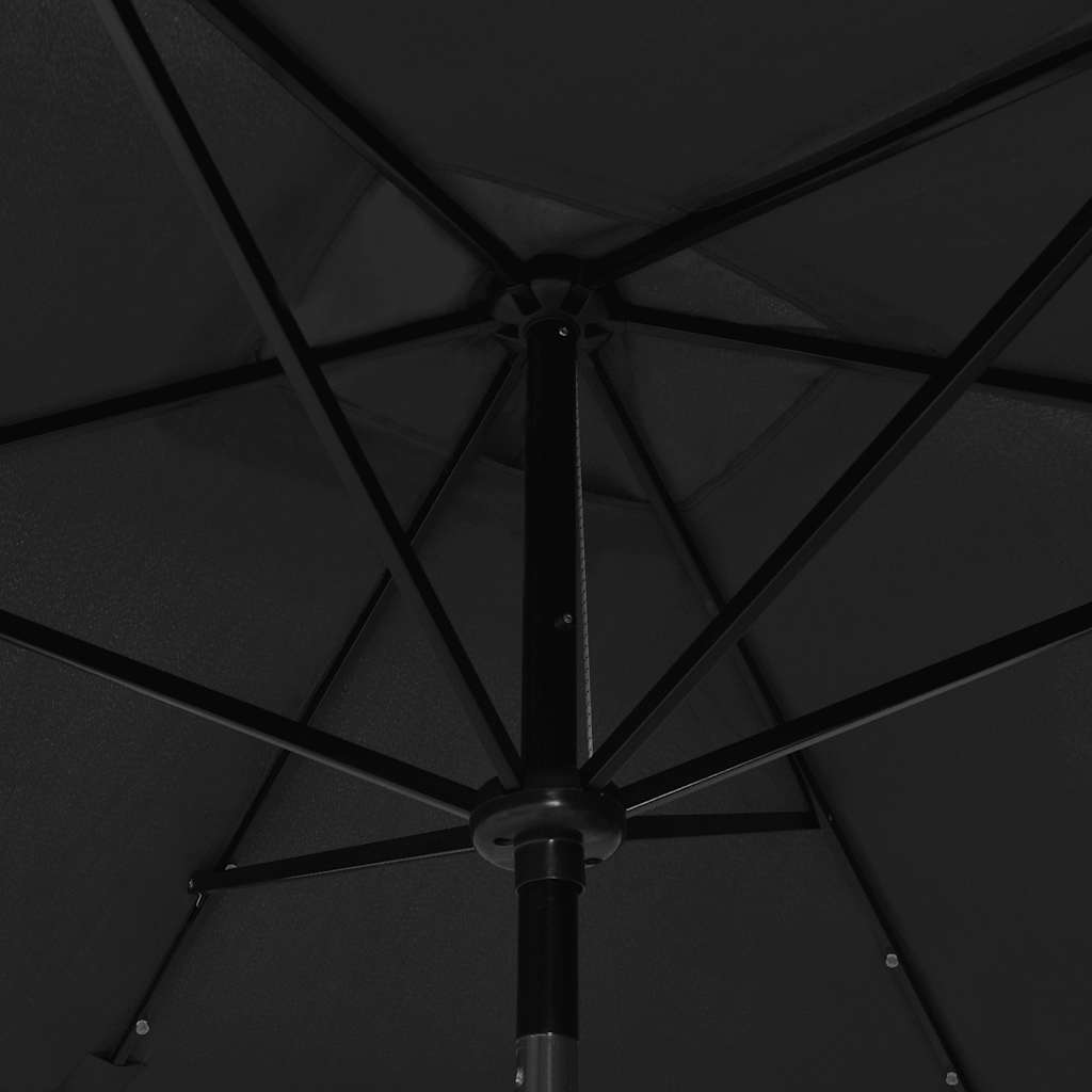 Solar Powered LED Sun Umbrella with Steel Pole Black 2x3 M