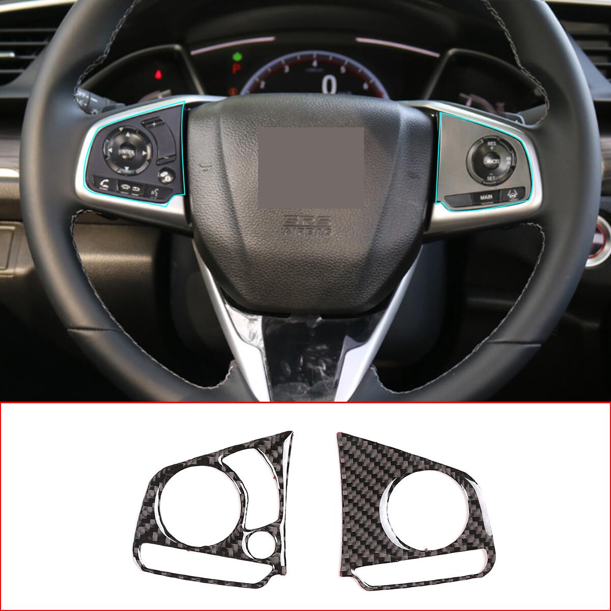 Carbon Fiber Steering Wheel Button Cover Trim For Honda Civic 10th 16-20