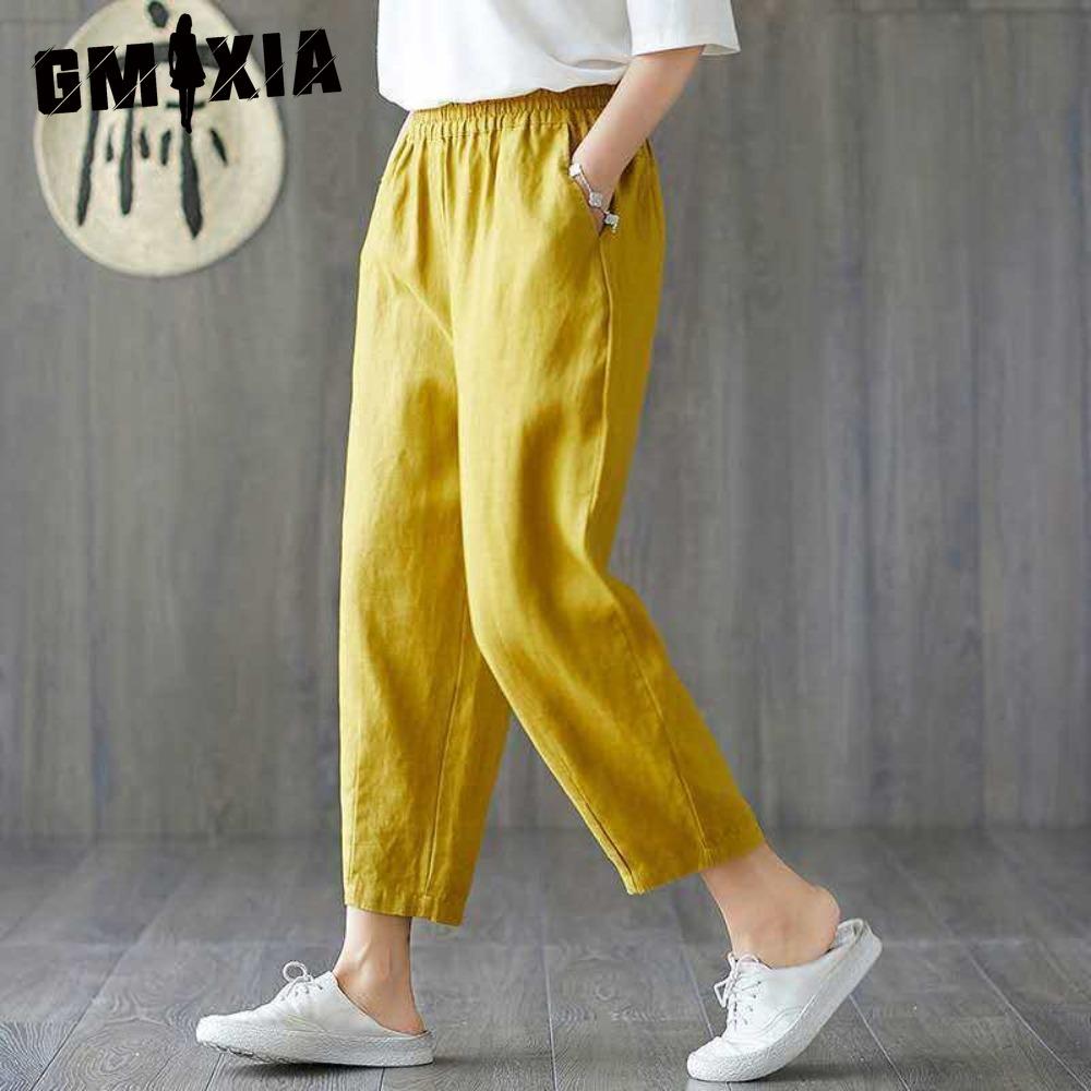 

GMXIA Женские модные повседневные брюки и капри с однотонным принтом XXXXL жёлтый