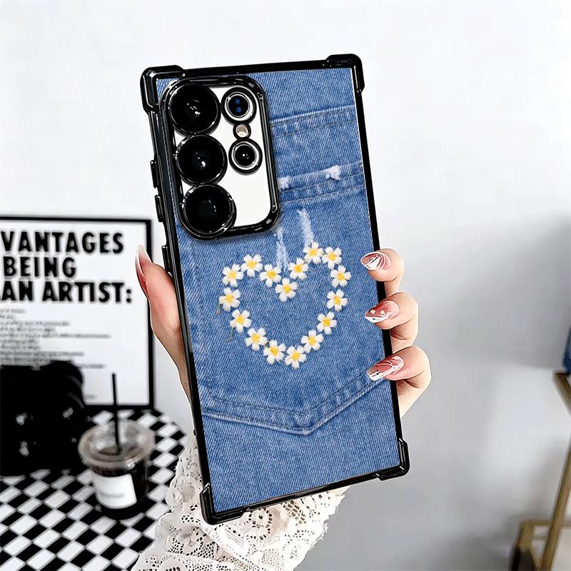 Retro Denim Pattern Soft Phone Case For Samsung Galaxy S26 Ultra S25 Edge S24 FE S23 Plus S22 S21 + S20 Plating Anti-Fall Fundas