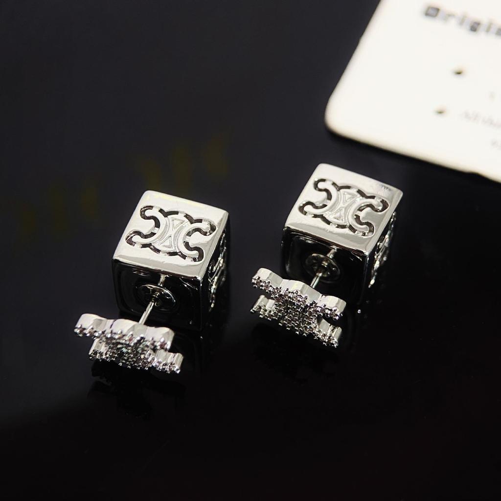 CEL Arc de Triomphe Full Diamond 3D Square Convertible Earrings - Light Luxury & Unique Style