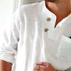 Men’s Breathable Casual Shirt Collared Adjustable Long Sleeve Button Tee Shirt for Male Summer Cotton Linen Lightweight Soft Work Pullover Top