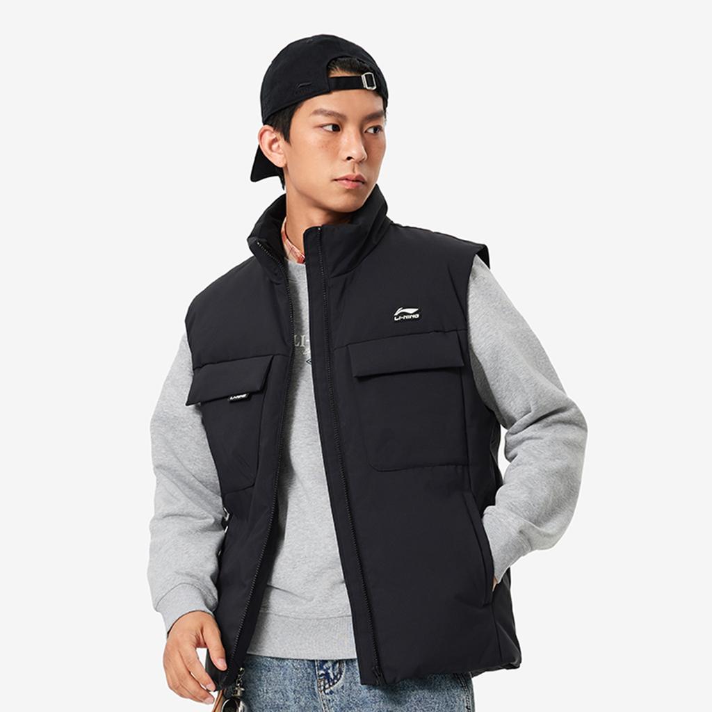 Li-Ning Sports Trend Series Solid Color Stand Collar Cardigan Vest Men Vests Black AMRU033-1