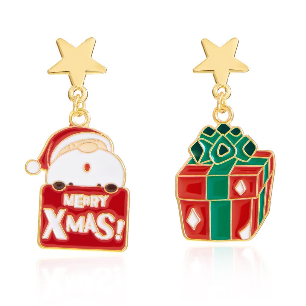 Fashion Christmas Asymmetrical Drop Earrings for Women Santa Claus Bells Snowman Xmas Tree Boots Hat Earring Girls Party Jewelry