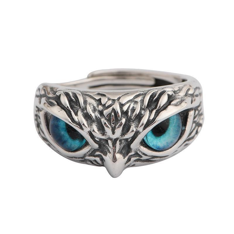 Creative Blue Eye Owl Ring Retro Unique Cute Personality Animal Ring Opening Adjustable Punk Rock Vintage Fashion Hip Hop   Ring