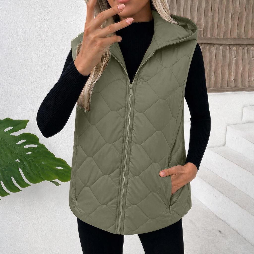 Women's Casual Padded Vest with Pockets and Zipper Sleeveless Jacket for Fall Winter
