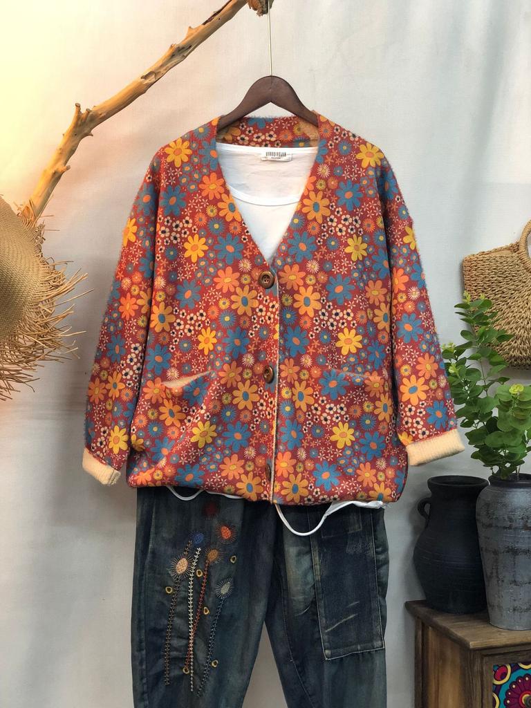 Factory new autumn and winter cute printed imitation mink velvet jacket women's Korean version loose lazy sweater
