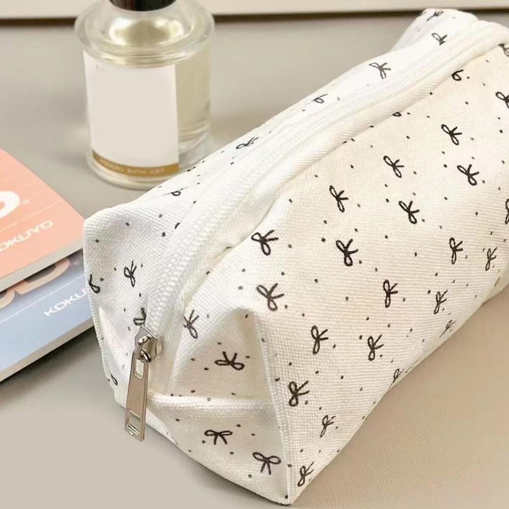 Polka Dot Design Pencil Pouch Canvas Stationery Bag Makeup Bag Pen Bag Student