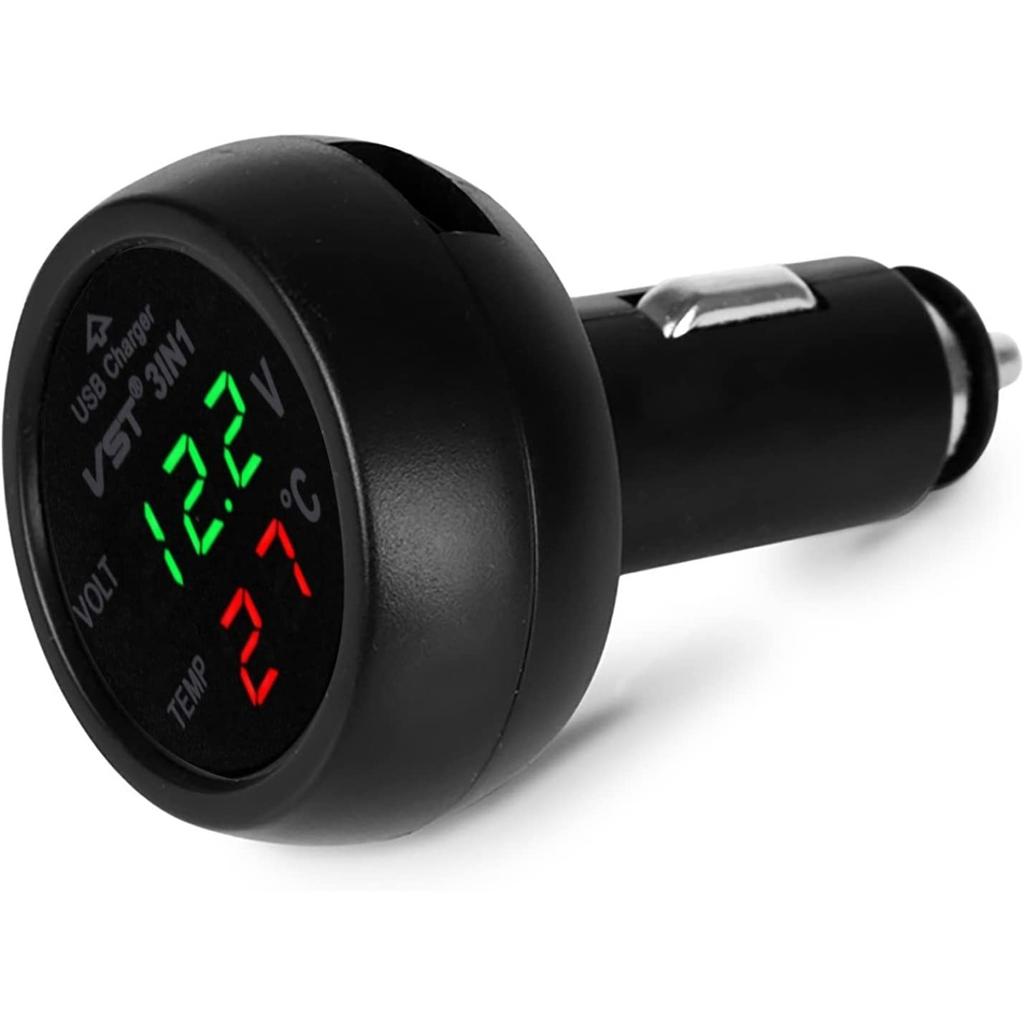 Car Cigarette Lighter Socket Car Voltmeter 3-in-1 12-24V Voltmeter Thermometer USB Car Charger for Car Truck
